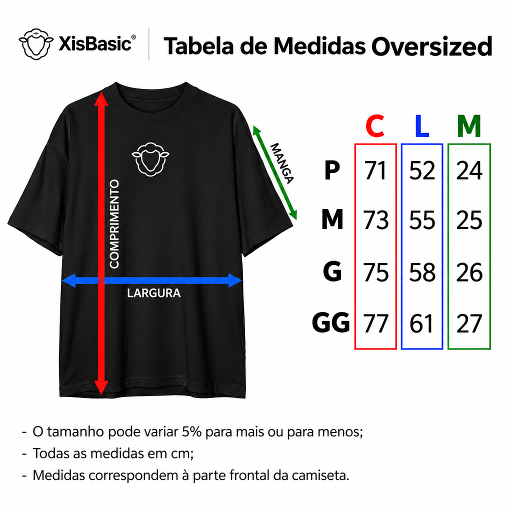 KIT COM 3 CAMISETAS OVERSIZED BASIC ZERO ENCOLHIMENTO
